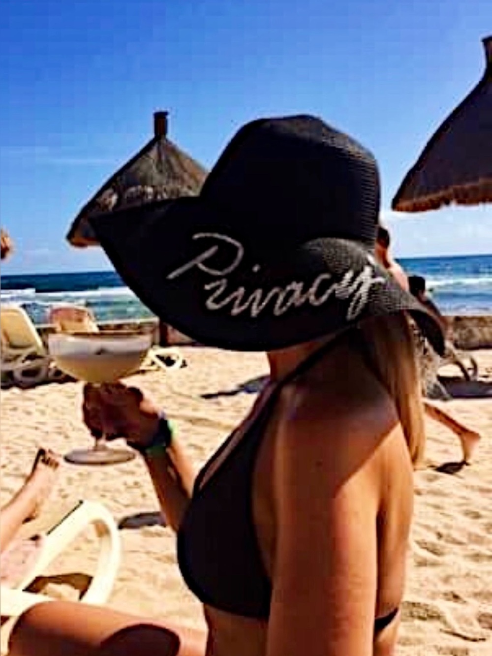 ABACO Beach Company Black Woven Sun Hat”Privacy Please”